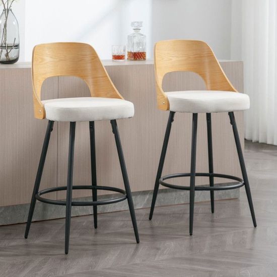 Lot De 2 Tabourets De Bar Wahson Beige - Chaise Haute Réglable Avec Dossier Et Repose-Pieds