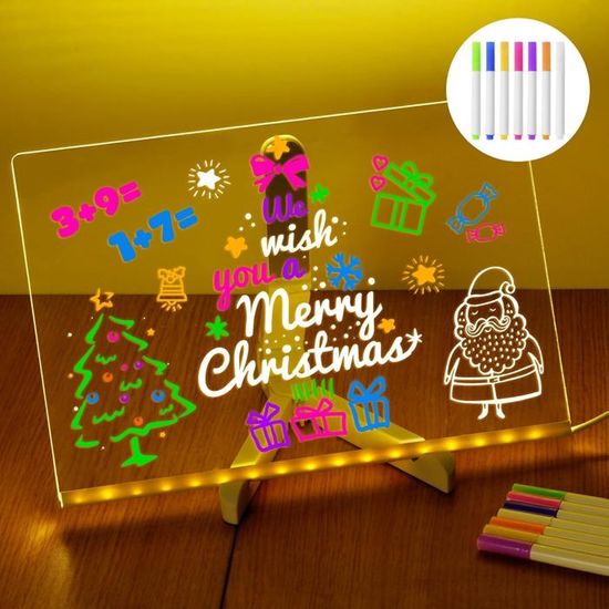 Tableau Lumineux LED Acrylique Avec 7 Stylos - Pour Dessin, Notes, Planning Familial Ou Bureau - 11