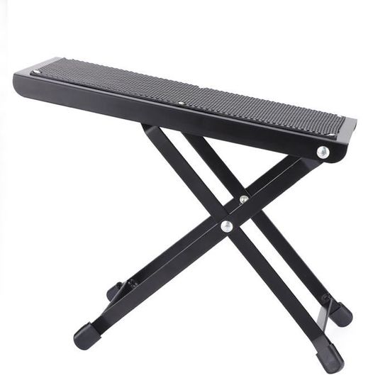 MAX GP15 Repose-pied guitare antidérapant, Métal noir, Réglable en