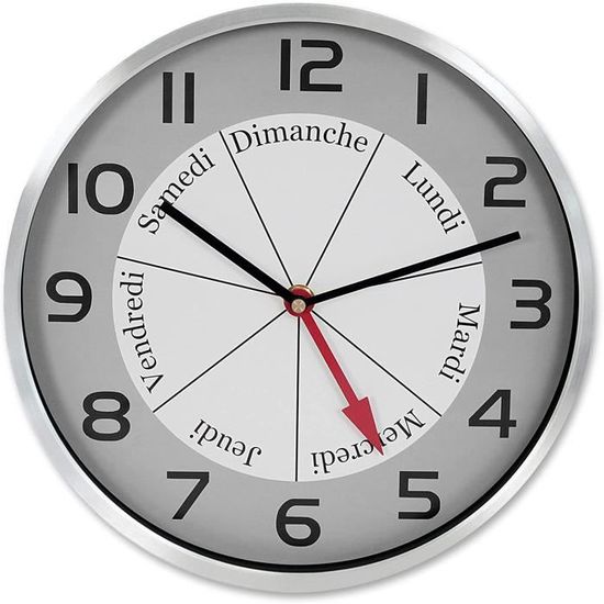 Horloge Murale avec Indication du Jour de la Semaine Pendule