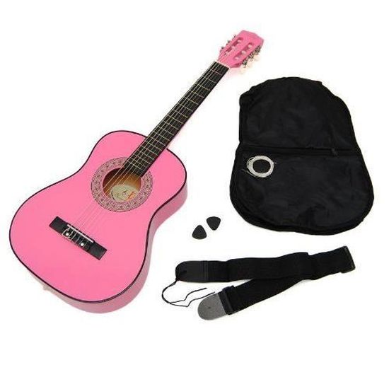 Ts-Ideen 5259 Guitare acoustique/classique avec poche/plectre/cordes/courroie pour enfants Taille 1/2 Rosace en forme de cœur Mauve 