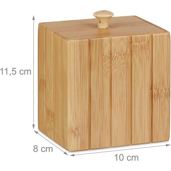 10022232 Boîte de Rangement Bambou Couvercle Boîte en Bois Rangement Cuisine Bijoux Hxlxp: 11, 5 x 10 x 8 cm, Bambou, Nature, [309]
