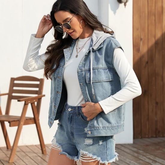 Gilet Court en Jean Femme