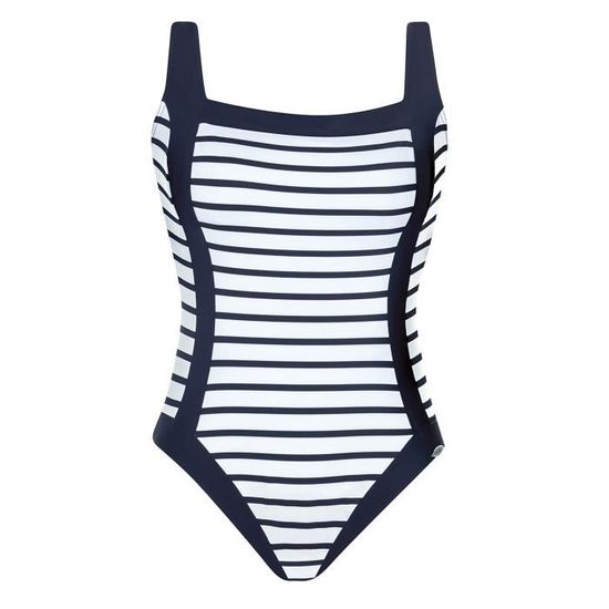 Maillot De Bain Basique Sunflair Femme - Décolleté Dos Profond, Rayures Bleu Et Blanc, Bonnets Souples