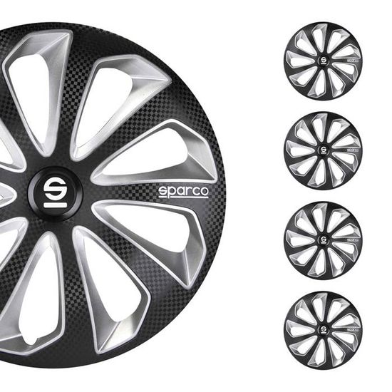 SPARCO SPC1473SVBK Enjoliveur Sicilia, Argent/Noir, Set de 4, 14 SPARCO SPC1473SVBK Enjoliveur Sicilia, Argent/Noir, Set de 4, 14