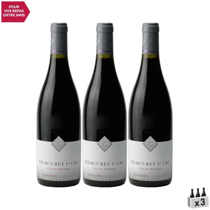 Mercurey 1er Cru Clos des Montaigus Rouge 2019 - Lot de 3x75cl - Domaine Patrick Guillot - Vin AOC Rouge de Bourgogne