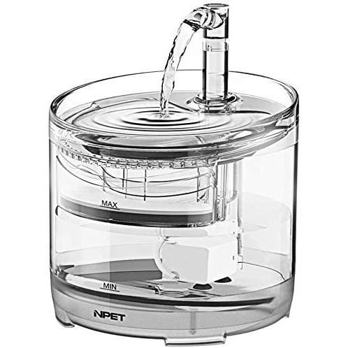 NPET Fontaine d'eau pour Chien et Chat, Robinet Fontaine d'eau Potable Transparente avec Pompe Super silencieuse, Distributeur d'eau