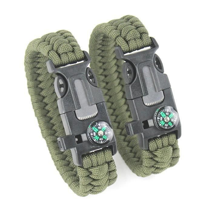2PCS PACK Paracord Kit de Bracelet Bracelet de survie de poignet Survival Kits Avec Compass Lanceur de feu Flint Grattoir Sifflet