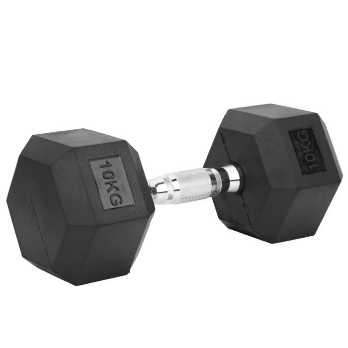 Haltère hexagonale en caoutchouc simple 10KG Entraînement à la maison Fitness Hand Iron Haltère