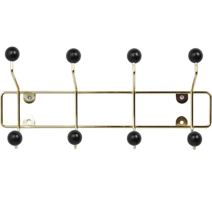 pt, PT2606 Porte-manteaux mural Saturnus Métal or doré Boules plastique noir H15 x 34,5 x 10 cm