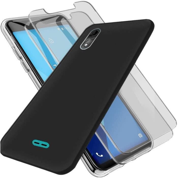1Pack Protection WIKO Y51 Coque Coque Souple Noir + 2Pcs Verre trempé WIKO Y51 Portable Antichoc Cover Housse Silicone Étui FilmP