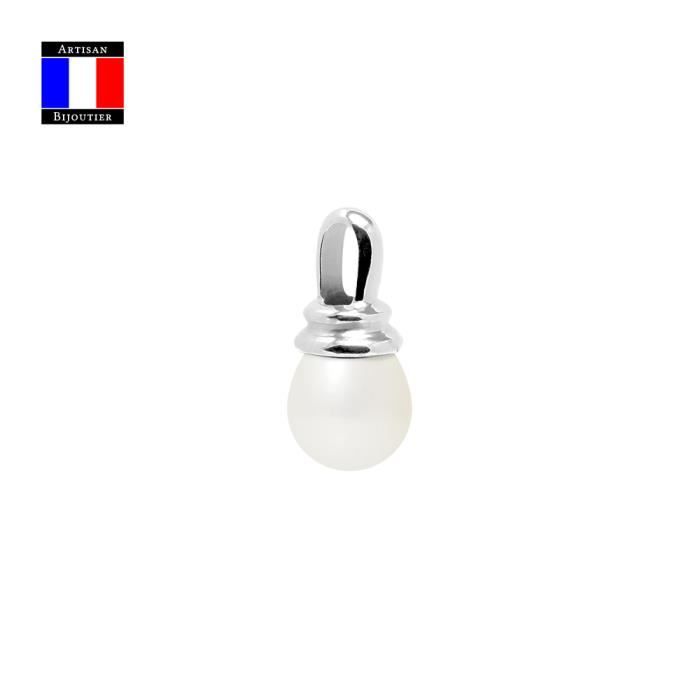 Compagnie Générale des Perles - Pendentif PRESTIGE - Véritable Perle de Culture Poire 9-10 mm - Or Blanc 18 Carats - Bijou femme