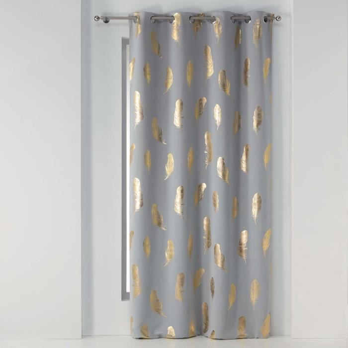Rideau a oeillets 135 x 240 cm occultant imprime metallise swany Gris/or