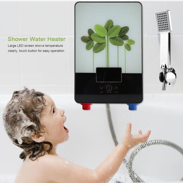 DUOKON 220V 6500W vert laisse style chauffe-eau électrique instantané sans réservoir pour douche de salle de bains -OHL-TIP
