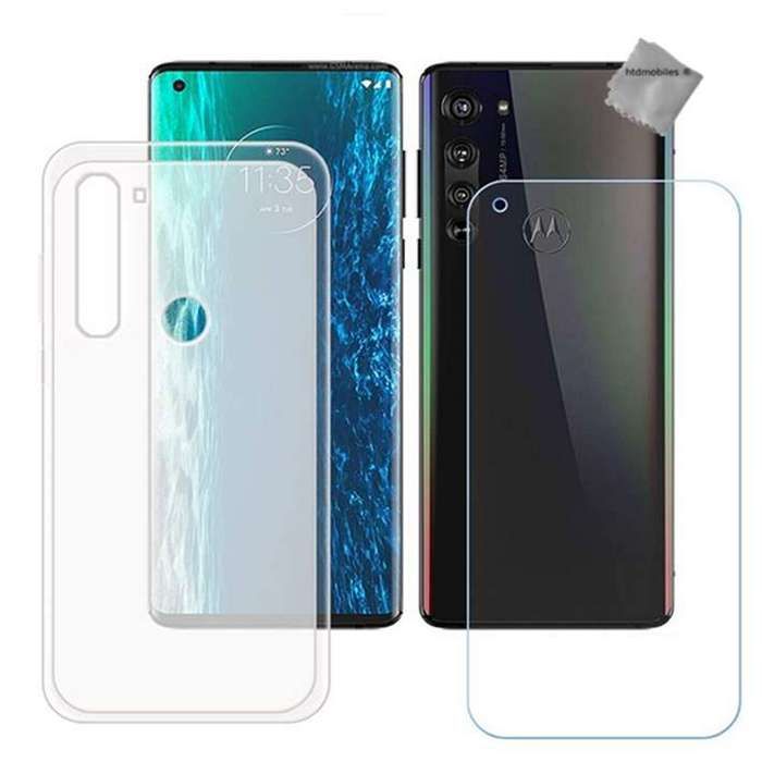 Coque silicone gel fine pour Motorola Edge + film ecran - BLANC TRANSPARENT