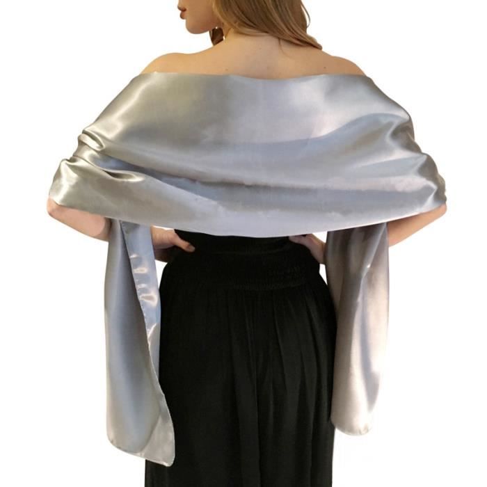 Écharpe Châle Étole En Satin Femme Longue Élégant Pour Cérémonies Fêtes Mariage Cocktail Soirée Bal Cadeau Gris Clair