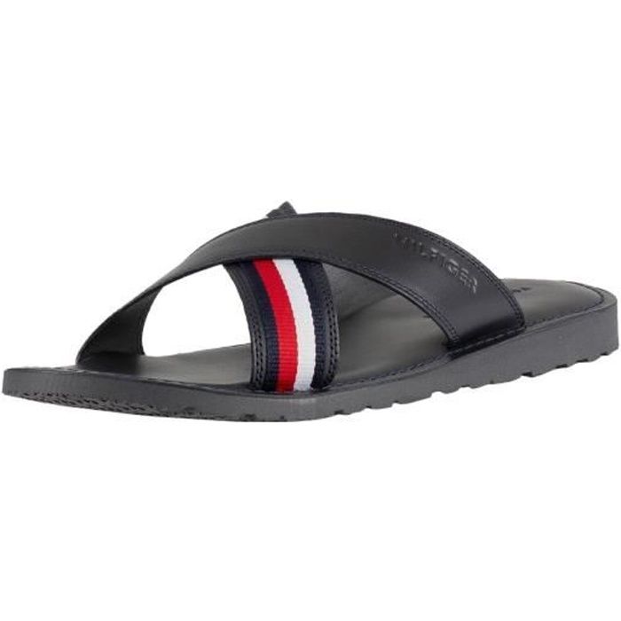 Tommy Hilfiger Homme Sandales en cuir Criss Cross, Noir - Taille: 46 EU