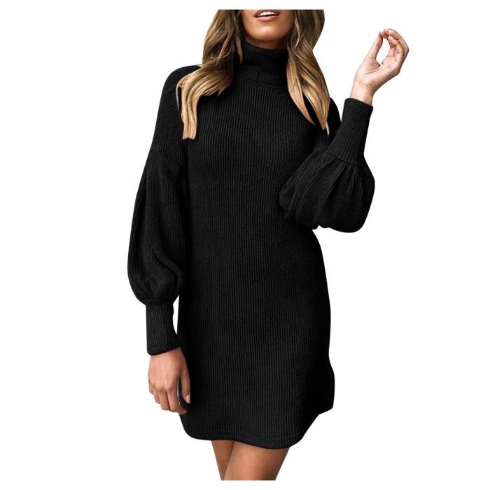 Robe pull à col roulé pour femme Mini robes pull à manches longues pour femme_si 2205