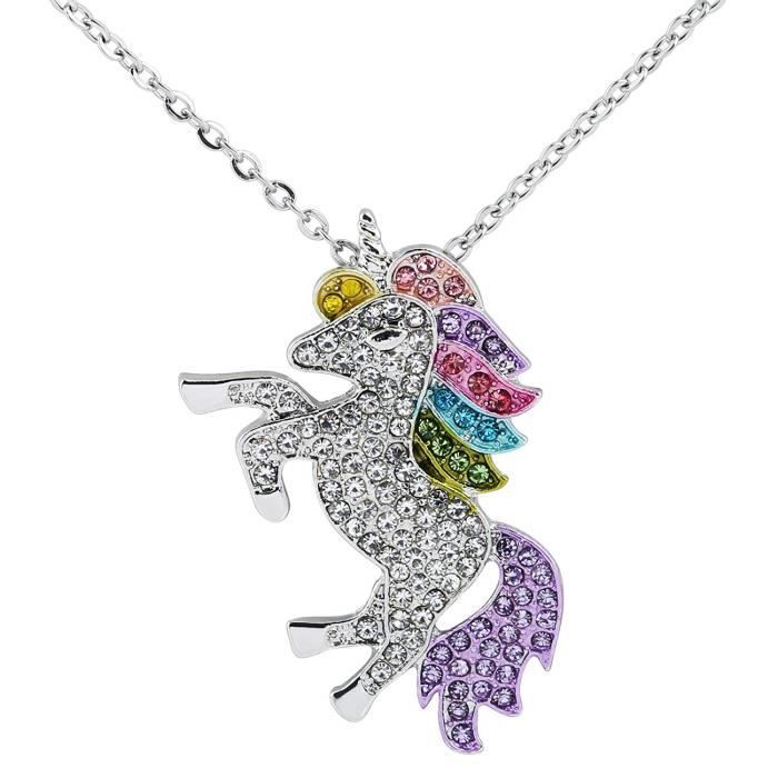 Naler Collier avec pendentif licorne Cristal Arc-en-Ciel Licorne Charme Pendentif Argent Collier Chaîne avec Boîte à Bijoux