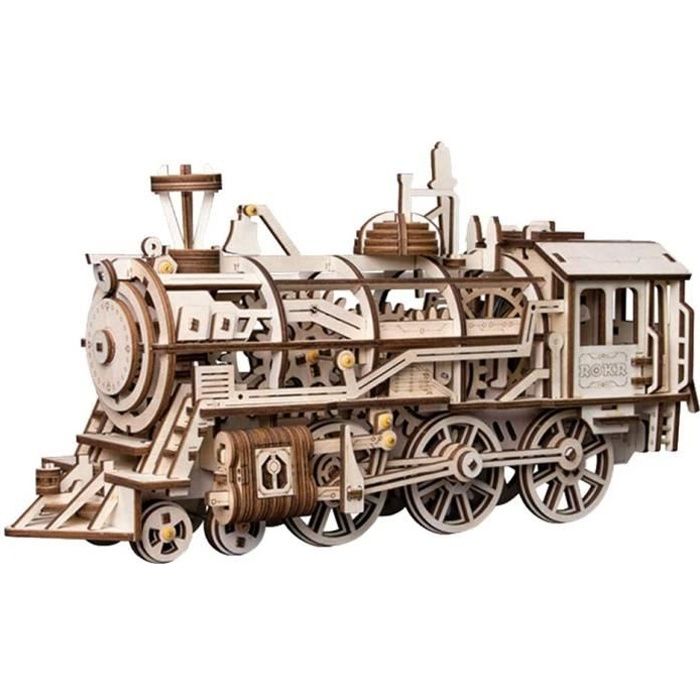 ROKR Maquette Bois Découpe Au Laser 3D Puzzle Locomotive en Bois Modèle D'artisanat avec Mécanique Gear Jouets pour Garçons et Fille