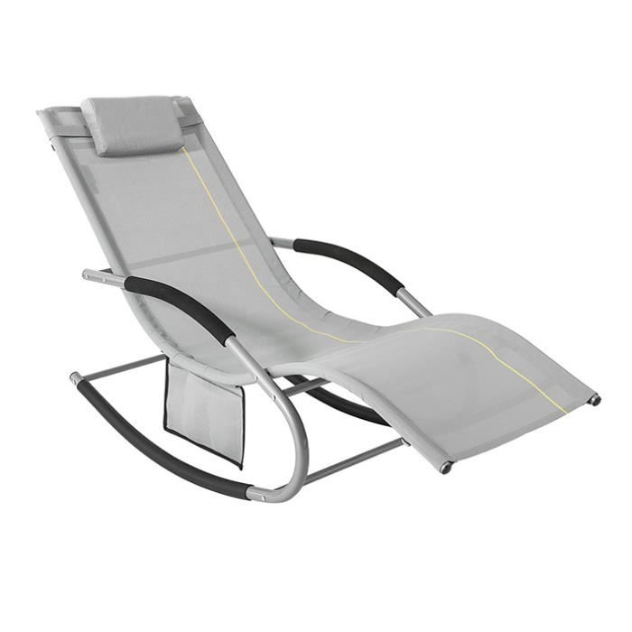 SoBuy OGS28-HG Bain de Soleil Chaise Longue Fauteuil à Bascule avec Appui-tête et Pochette latérale et Repose-Pieds