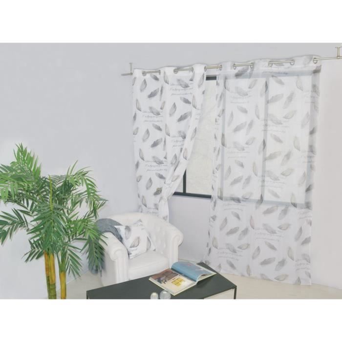 SOLEIL D'OCRE Voilage à Œillets Plume 135X250 cm Blanc et Gris