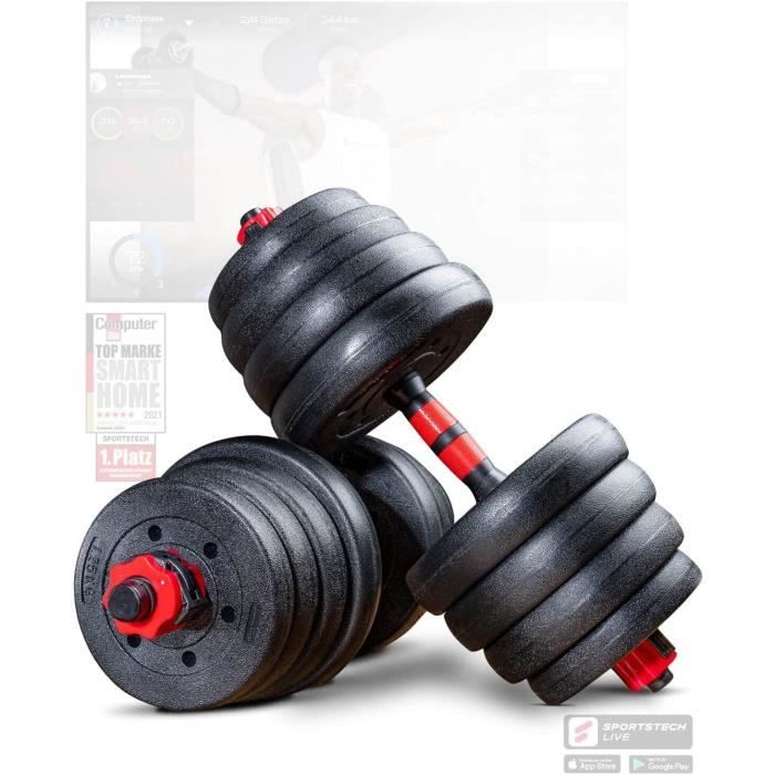 Sportstech Jeu d'haltères innovant 2en1 AH150 | haltères de 30kg | Serrure de sécurité + connecteur Extra Long 400mm