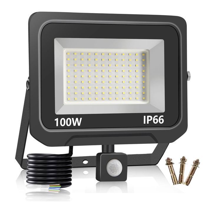 Projecteur LED de Détecteur Mouvement Extérieur BIENCOME 100W 10000LM Projecteur LED Super Brillant 6000K Blanc Froid IP66 Etanche