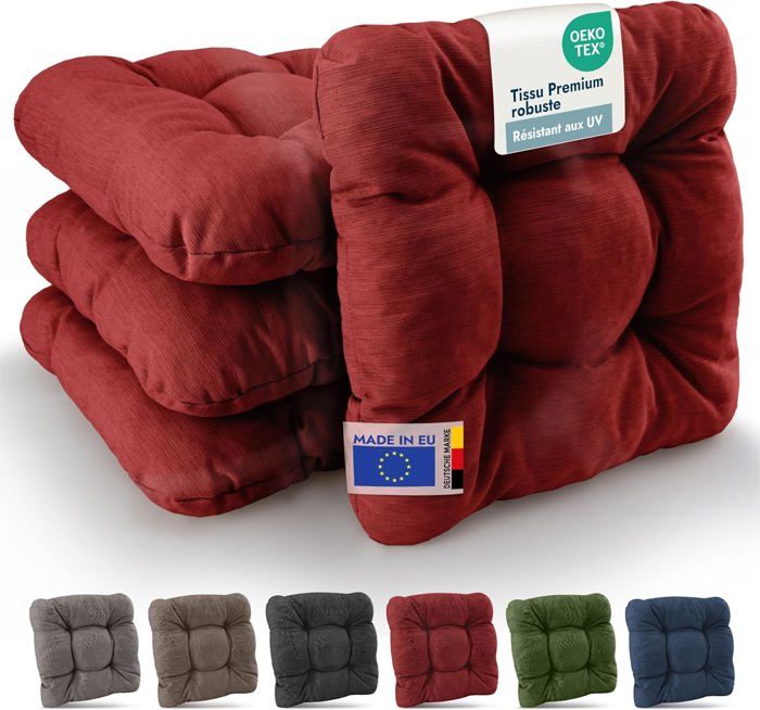Beautissu HighLux SK – Premium Set de 4 Galette Chaise Jardin Extérieur 35x35 cm Rouge – 8 cm Épaisseur