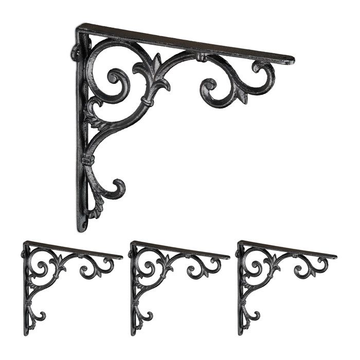 Relaxdays Lot de 4 équerres pour étagères en fonte design rustique H x L x P : 24 5 x 4 x 24 5 cm chacune noir
