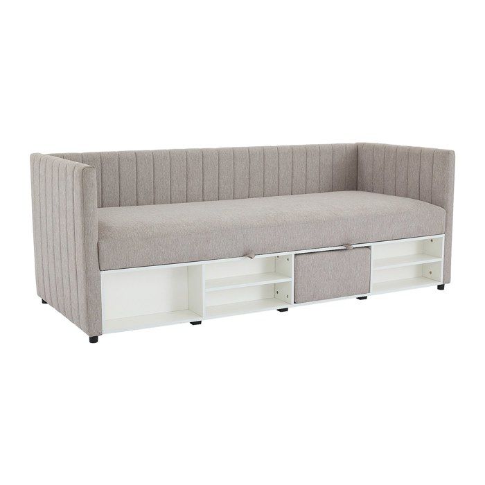 Lit coffre banquette 80 x 200 cm - Tissu - Taupe - LAOZIA