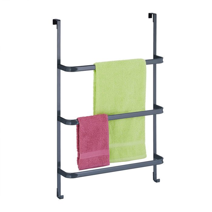 Relaxdays Porte-serviettes de porte sans perçage 3 barres & 2 crochets H x L x P : 85x54 5x15 cm acier anthracite