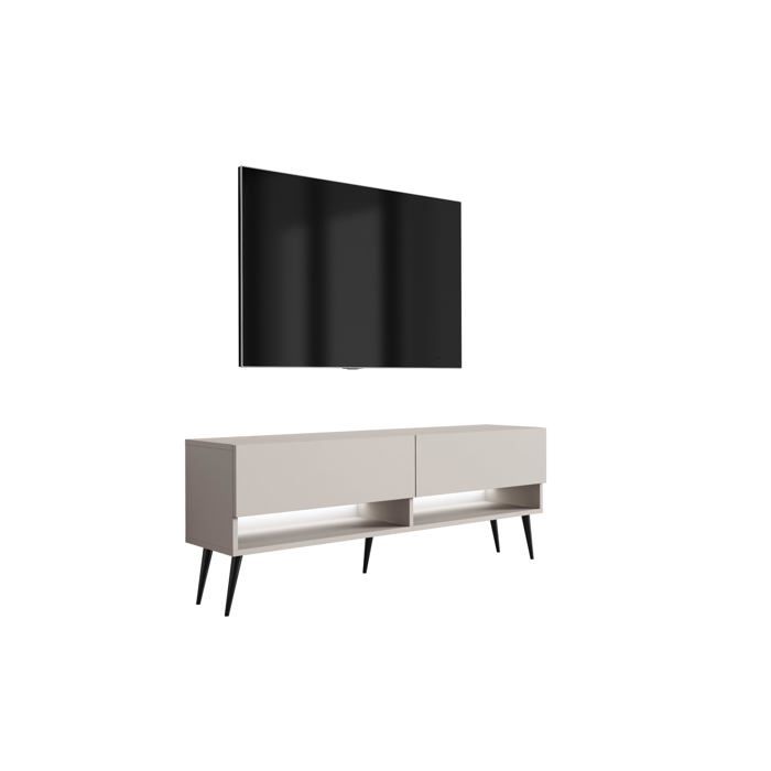 Meuble TV : Cachemire pieds obliques noirs LED blanche 140 × 32 × 52 cm
