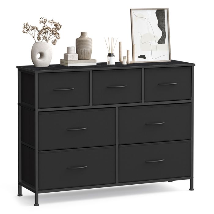 Commode 7 Tiroirs - SONGMICS - Acier et MDF - Noir dEncre et Noir Boisé