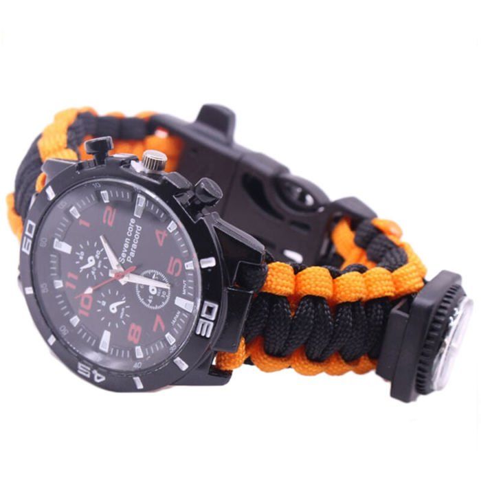 Montre de Survie Camping Plein Air Bracelet Multifonctionnel (Boussole + Corde + Sifflet + Paracord) + Kit Outil YYV