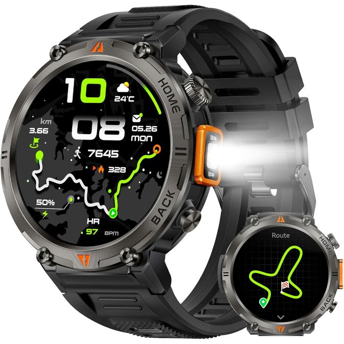 Montre Connectée AdivaX GPS Homme 1 45 Militaire Étanche 3ATM avec Torche LED