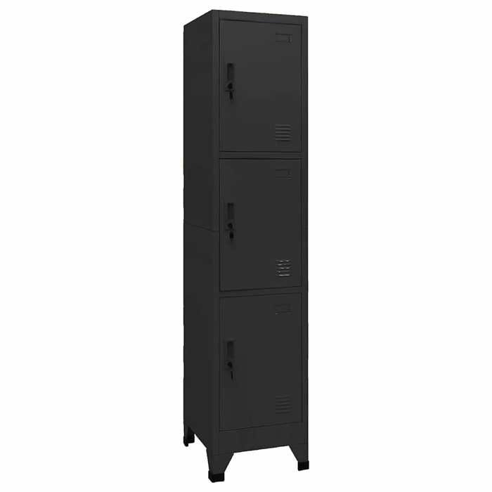 Armoire à casiers - vidaXL - Noir - Acier - 38x45x180 cm - 3 portes verrouillables
