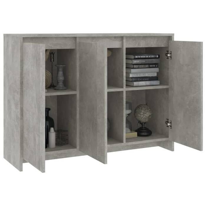 Buffet Gris béton - WIENS - 102x33x75 cm - Bois dingénierie - 3 portes - Grand espace de rangement