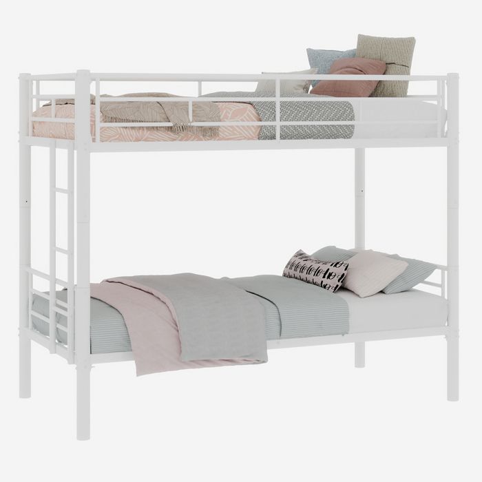 Lit superposé 90x190 cm lit enfants convertible 2 lits sommier à lattes fer blanc Sans matelas