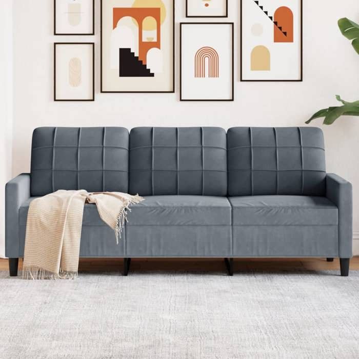 NEW 2026 Canapé moderne - Design ergonomique - pour salon - à 3 places Gris foncé 180 cm Velours L2494