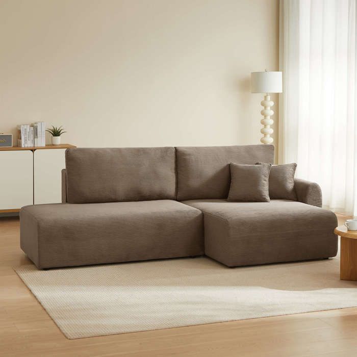 Canapé dangle droit ouvert convertible DANILO 4 places velours côtelé taupe