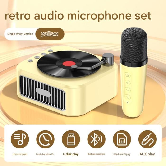 Micro Cd CD player mini jaune + micro, Bluetooth, rétro, stéréo, basses ...
