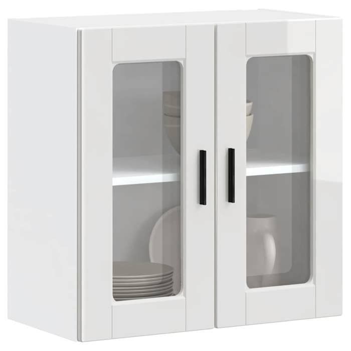 Placard murale cuisine （1 PC) - ARMOIRE Suspendu - avec porte en verre Porto blanc brillant 60x31x60 cm L2194