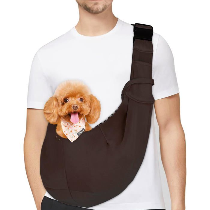 1 Sac de transport pour chien réversible bandoulière réglable crochet de sécurité coton polyester jusquà 5kg .