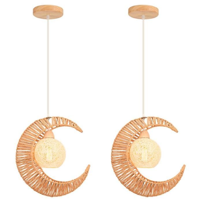 Lustre - Lune-42cm-Rotin - Rotin - 2x E27 - Ø42 cm (beige vintage)