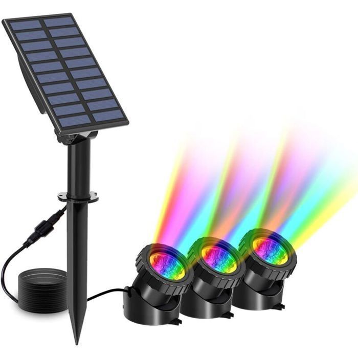 Lampe Solaire Submersible - Lot De 3 Spots Solaires - Éclairage Sous-marin 2 Modes - RGB Changement De Couleur - IP68 Étanche