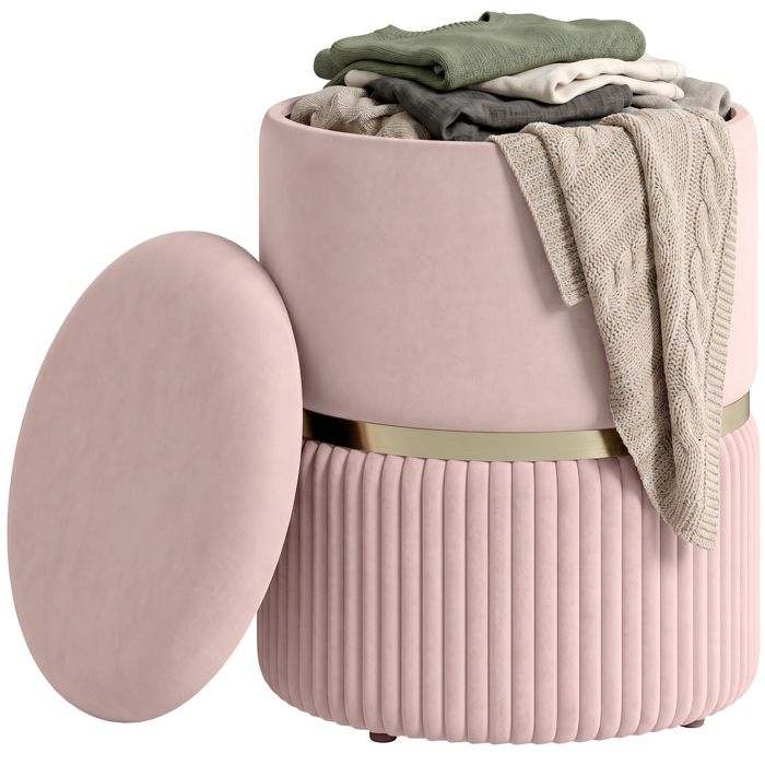 Pouf tabouret repose-pied HOMCOM coffre de rangement en velours côtelé design moderne 36 x 36 x 44 cm pour salon chambre rose Pouf tabouret repose-pied HOMCOM coffre de rangement en velours côtelé design moderne 36 x 36 x 44 cm pour salon chambre rose