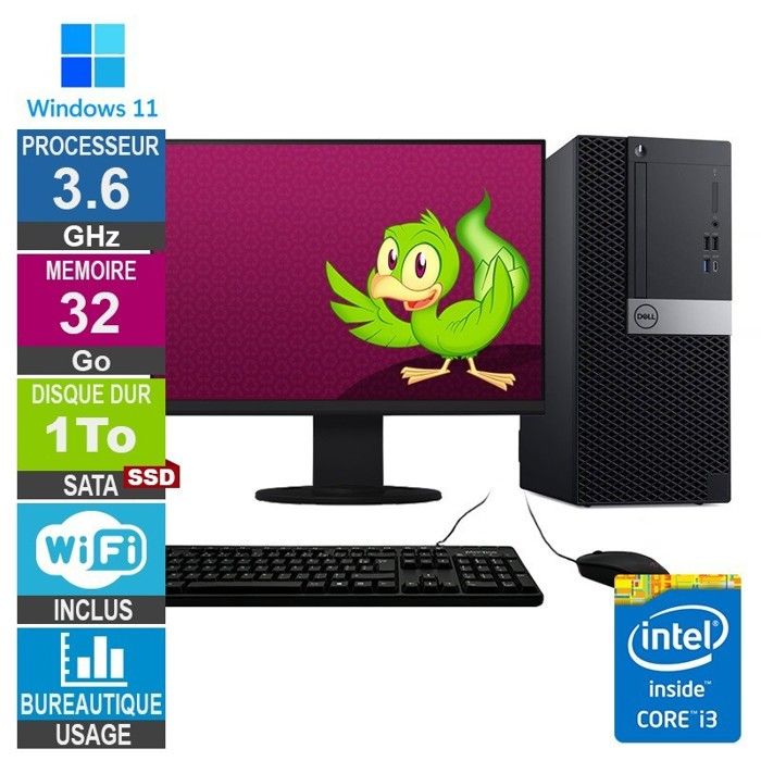 7060 MT i3 8100 3.60GHz SSD Wifi W11 + Ecran 24 Très bon état - vue 2
