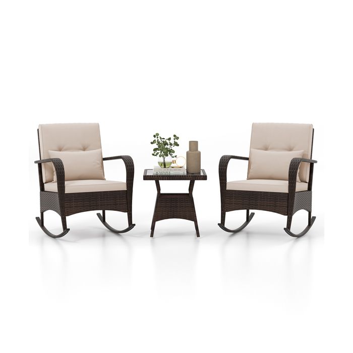 Salon de Jardin 3 Pièces COSTWAY 2 Fauteuils Balançoire 1 Table Rotin Design Moderne Coussins Inclus Meuble Extérieur pour Terrasse Salon de Jardin 3 Pièces COSTWAY 2 Fauteuils Balançoire 1 Table Rotin Design Moderne Coussins Inclus Meuble Extérieur pour Terrasse
