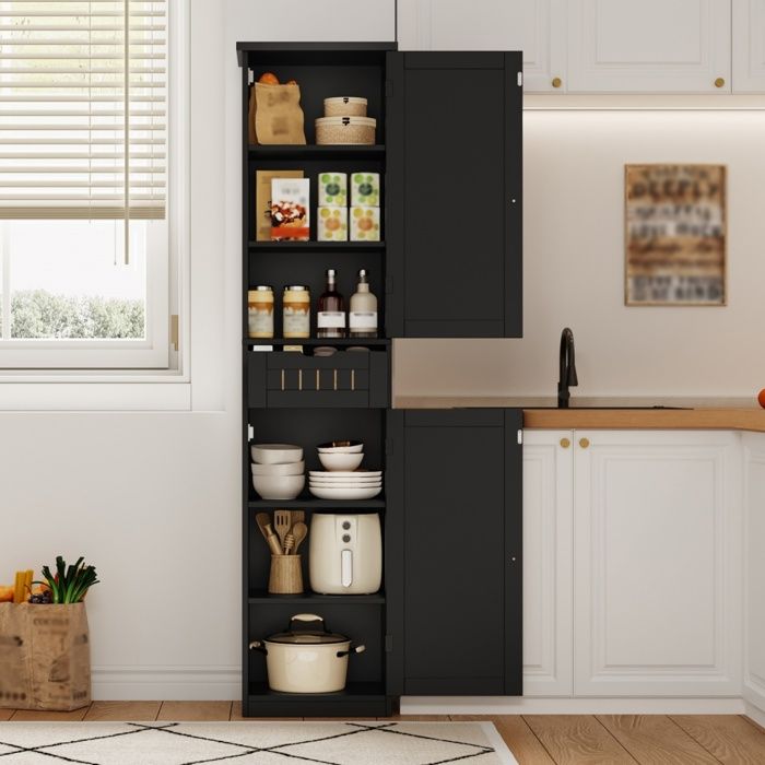 Meuble de cuisine 170×40×30cm Meuble haut avec 2 portes et 1 tiroir meuble dangle étagères réglables MDF-noir